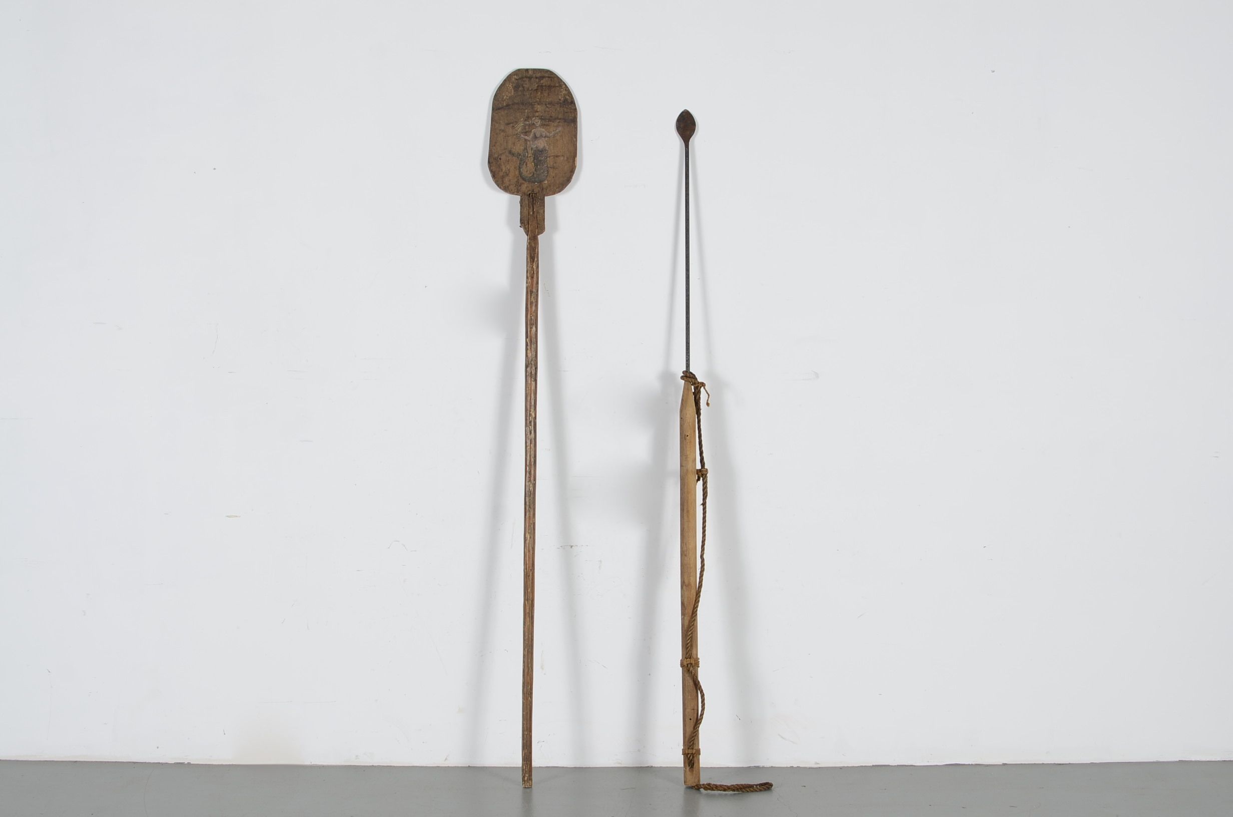 Antique Whaling Harpoon and Mermaid Painted Boat Oar Circa 1800's