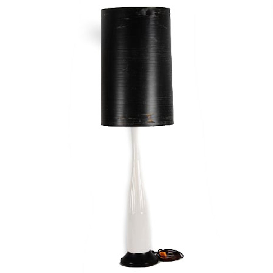 Mid-Century White Ceramic Lamp with Black Shade