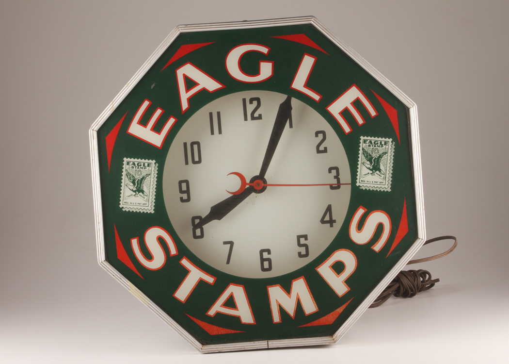 1940s to 1950s "Eagle Stamps" Neon Clock