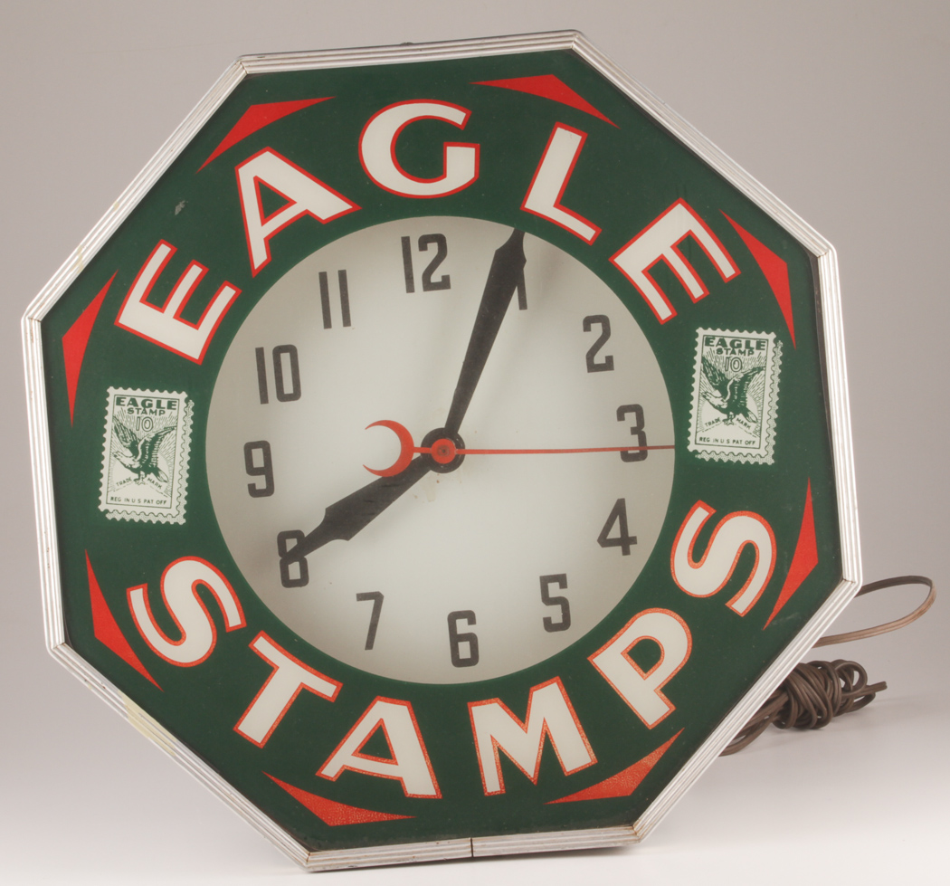 1940s to 1950s "Eagle Stamps" Neon Clock