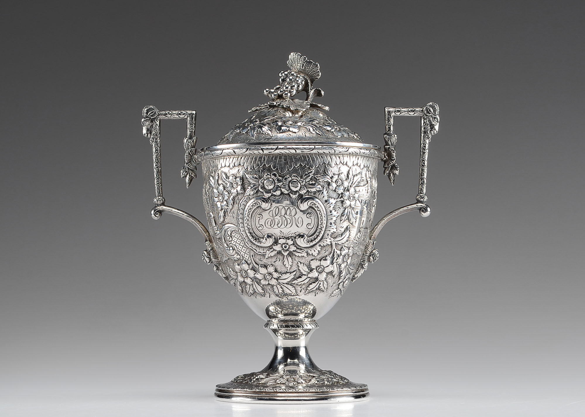 Antique S. Kirk & Sons Sterling Silver Repousse Sugar Bowl