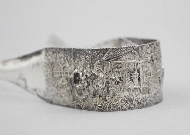 Hans Jensen Silver Plate Repousse Bucket and Tongs Whale Mark