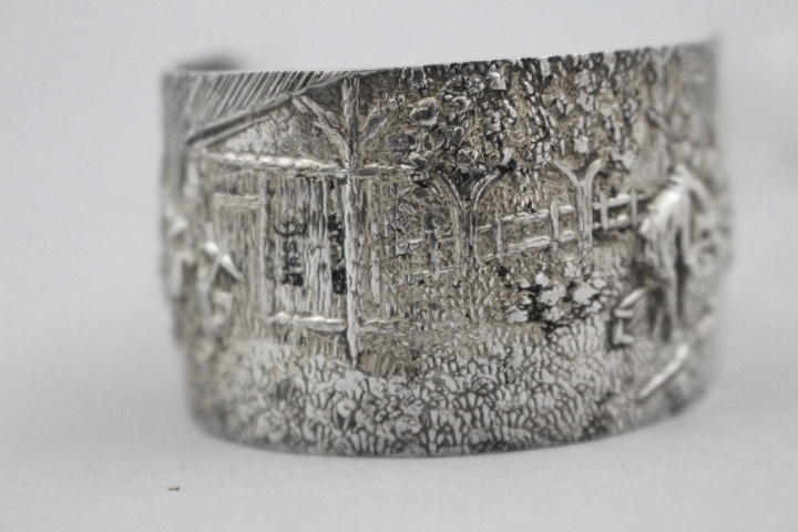 Hans Jensen Silver Plate Repousse Bucket and Tongs Whale Mark