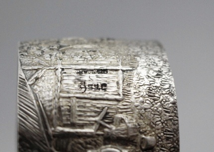 Hans Jensen Silver Plate Repousse Bucket and Tongs Whale Mark