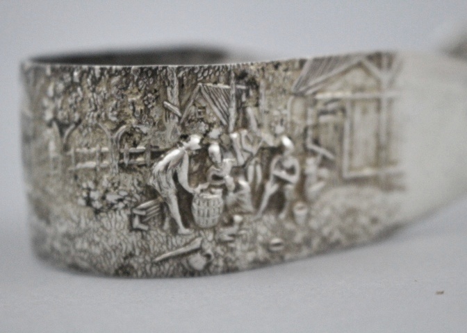 Hans Jensen Silver Plate Repousse Bucket and Tongs Whale Mark