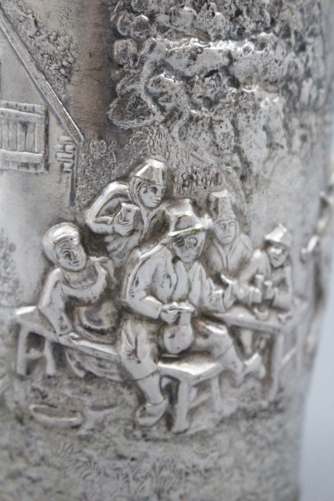 Hans Jensen Silver Plate Repousse Bucket and Tongs Whale Mark