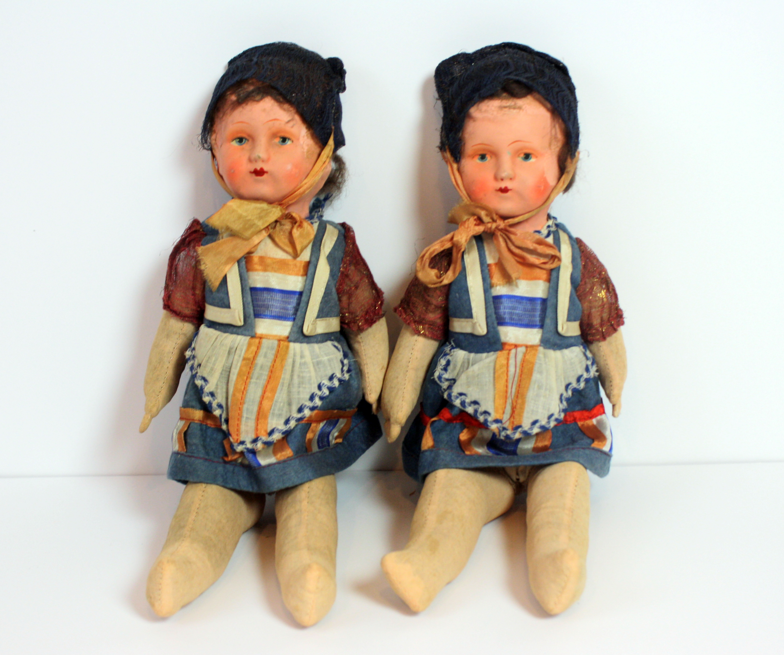 Antique Paper Mache and Cloth Dolls with Straw Bodies