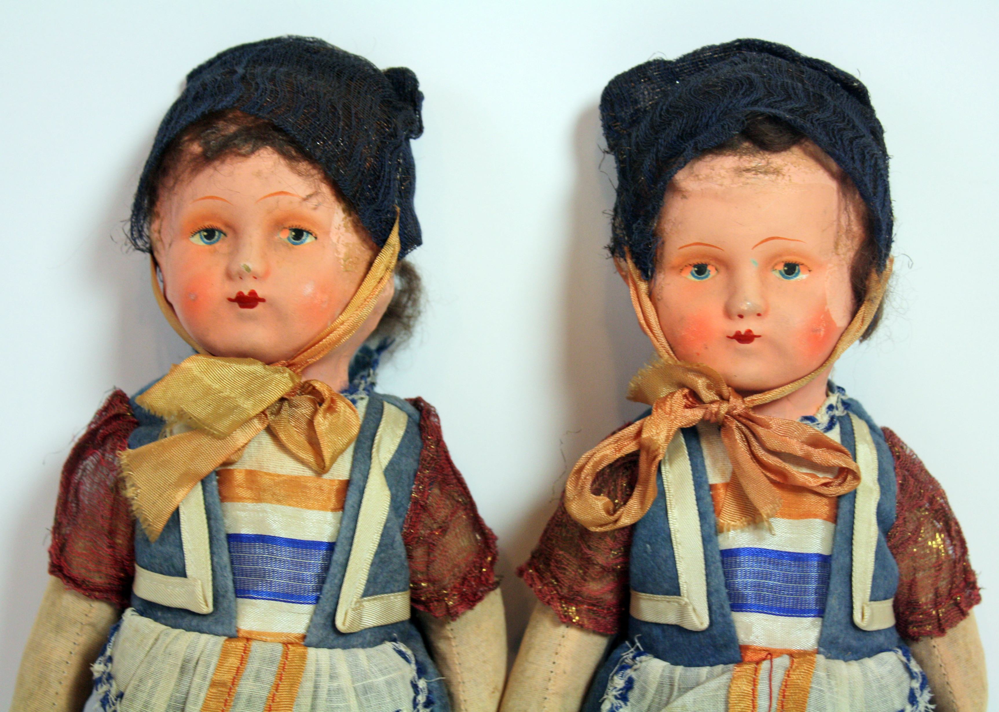 Antique Paper Mache and Cloth Dolls with Straw Bodies
