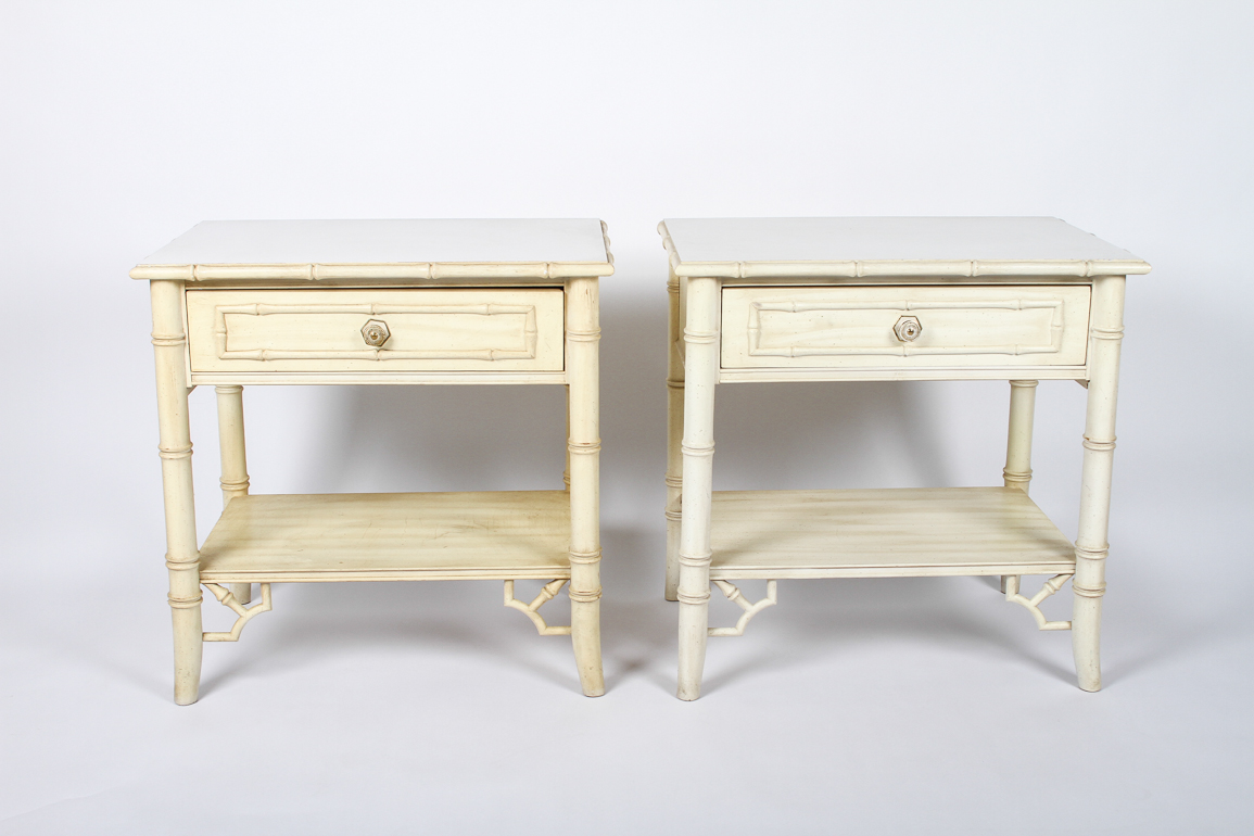 Pair of Vintage Thomasville Allegro Faux Bamboo Nightstands