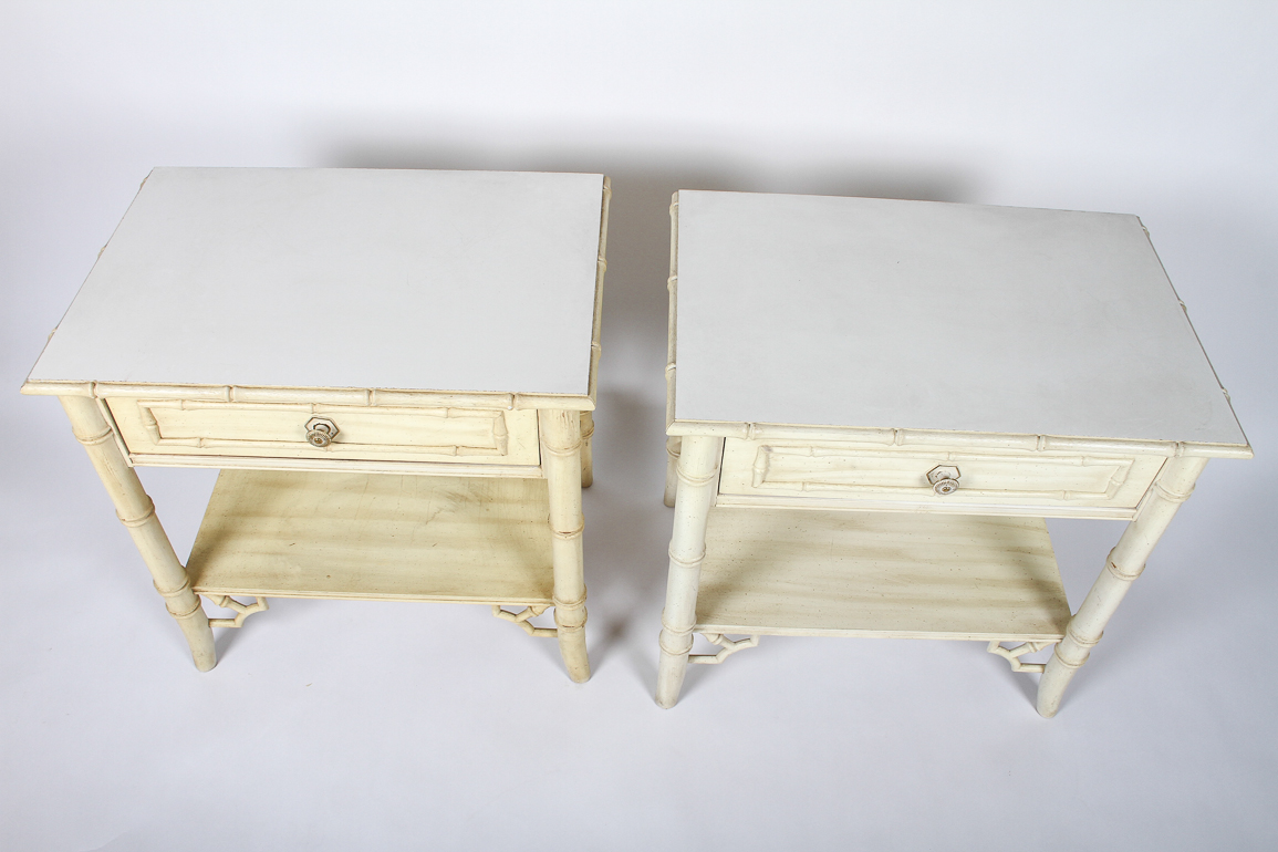 Pair of Vintage Thomasville Allegro Faux Bamboo Nightstands