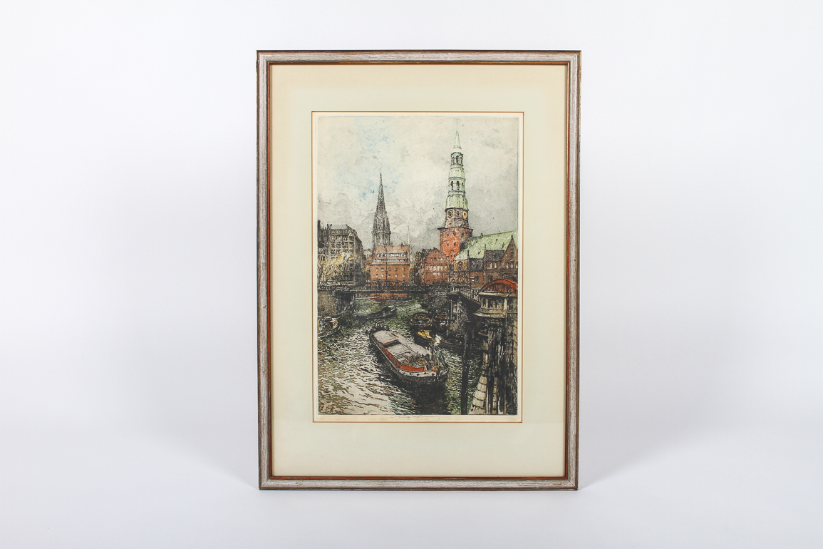 Luigi Kasimir Pencil Signed Etching "Hamburg, Zoli Canal"