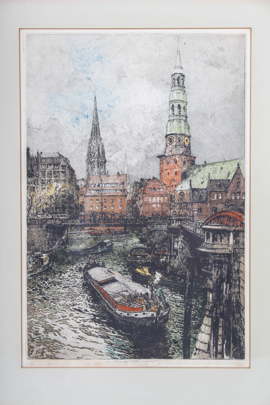 Luigi Kasimir Pencil Signed Etching "Hamburg, Zoli Canal"