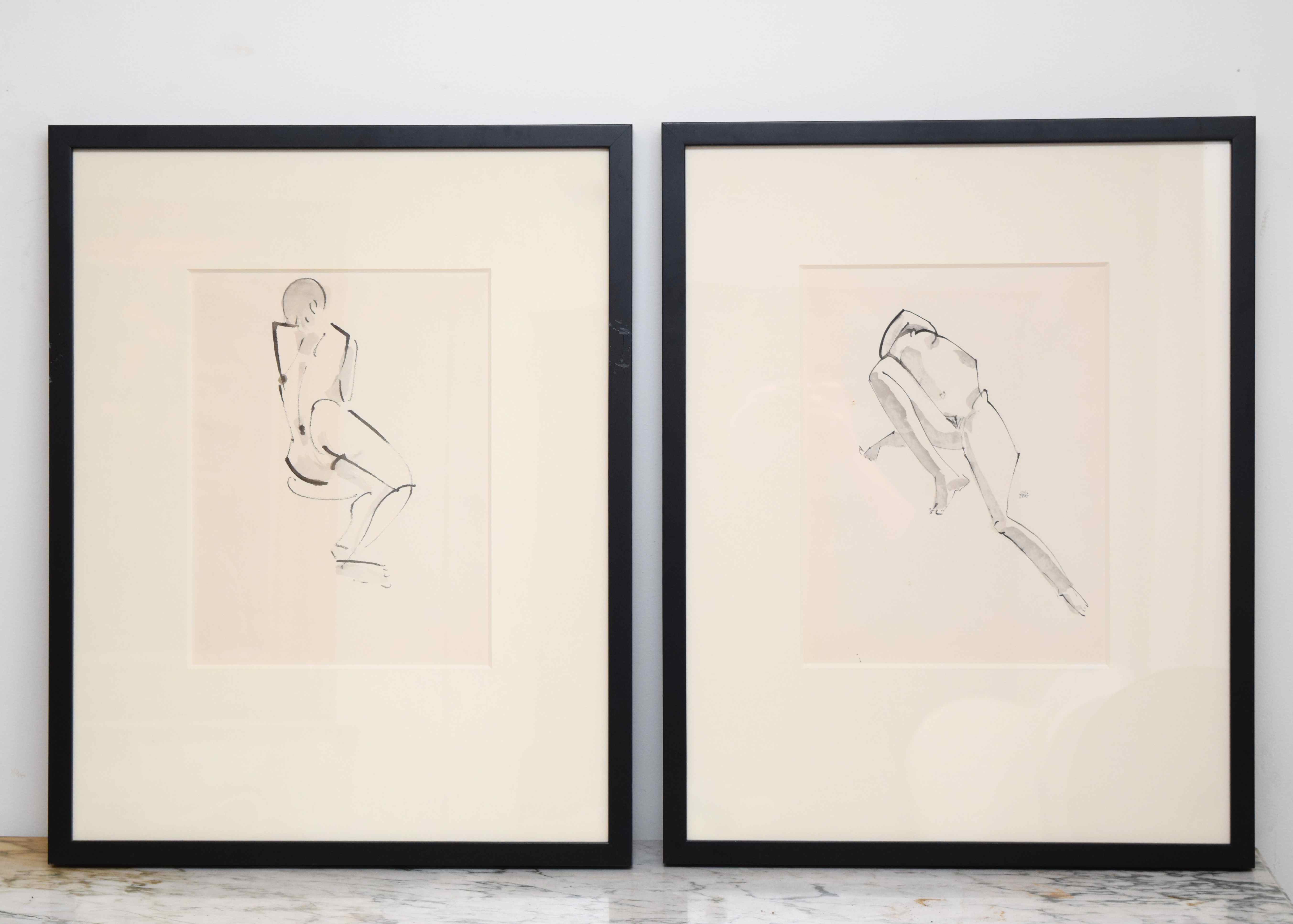 Pair of Nude Black-and-White Watercolors by John Alfred Begg