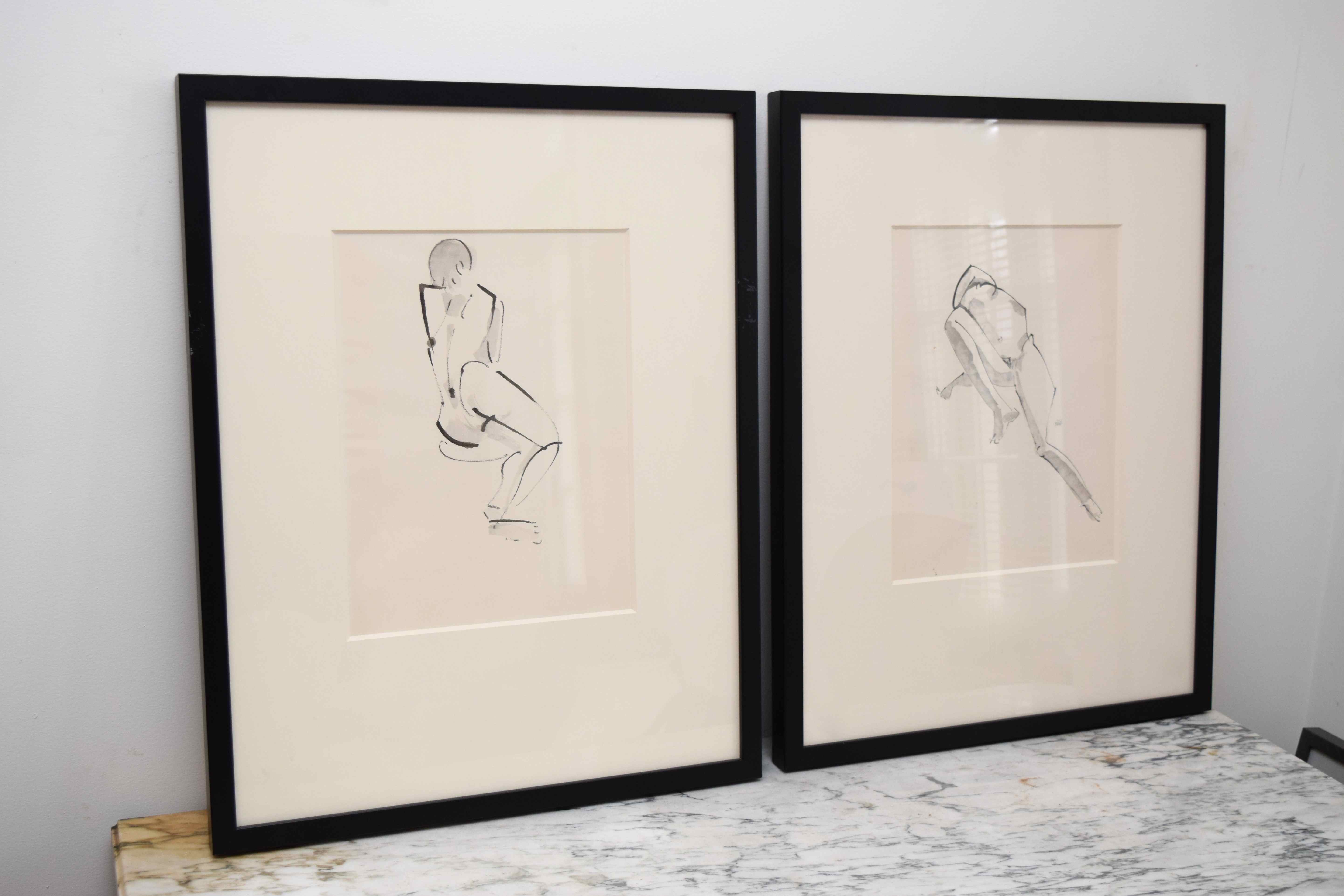 Pair of Nude Black-and-White Watercolors by John Alfred Begg