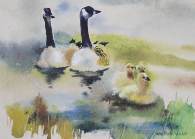 Original Mary Helen Wallace Watercolor and Resin Geese Figurines