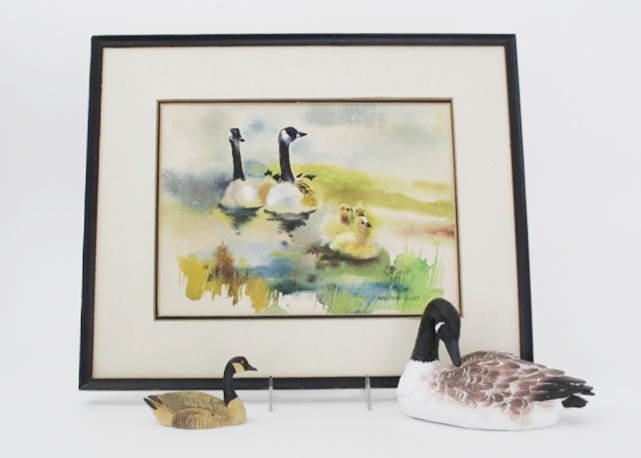 Original Mary Helen Wallace Watercolor and Resin Geese Figurines