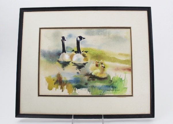 Original Mary Helen Wallace Watercolor and Resin Geese Figurines