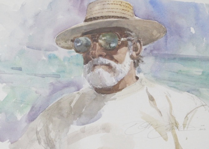 Original Signed Watercolor by Don Dennis "Island Man"