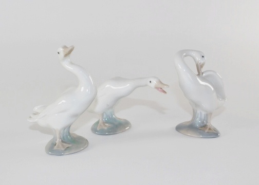 Three Lladro 1977 Geese Figurines