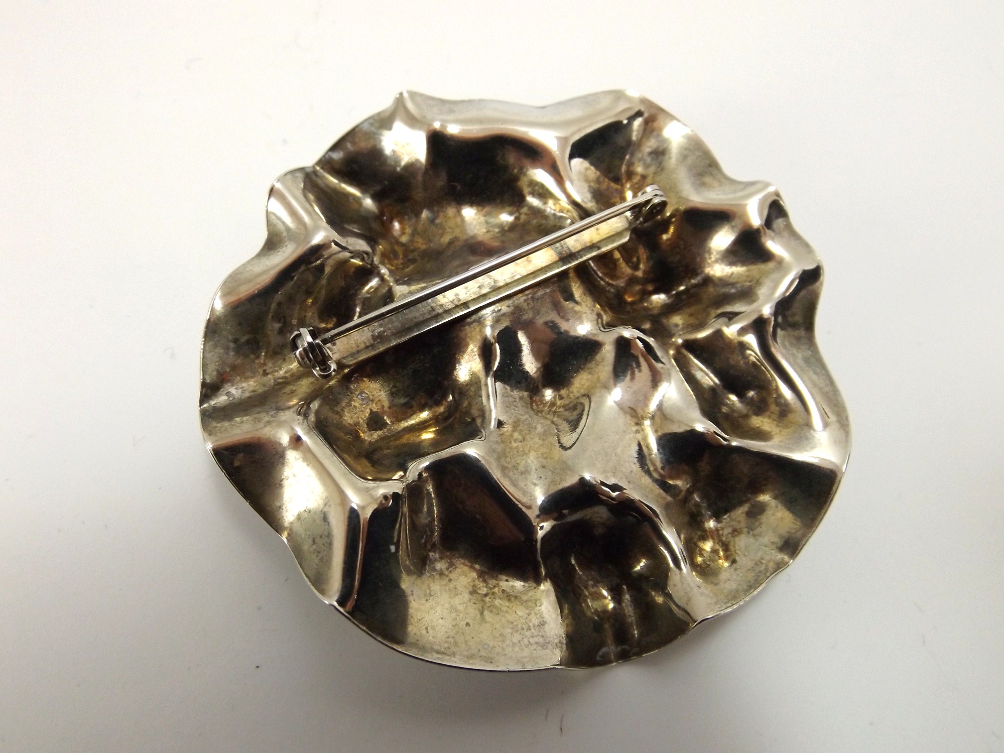 Modern Artisan Polished Silver Metal Pin and Handmade Collar