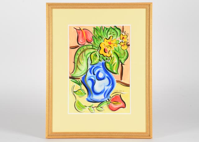 Silvia Kahn Signed Original Gouache Watercolor on Paper