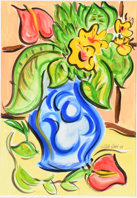 Silvia Kahn Signed Original Gouache Watercolor on Paper