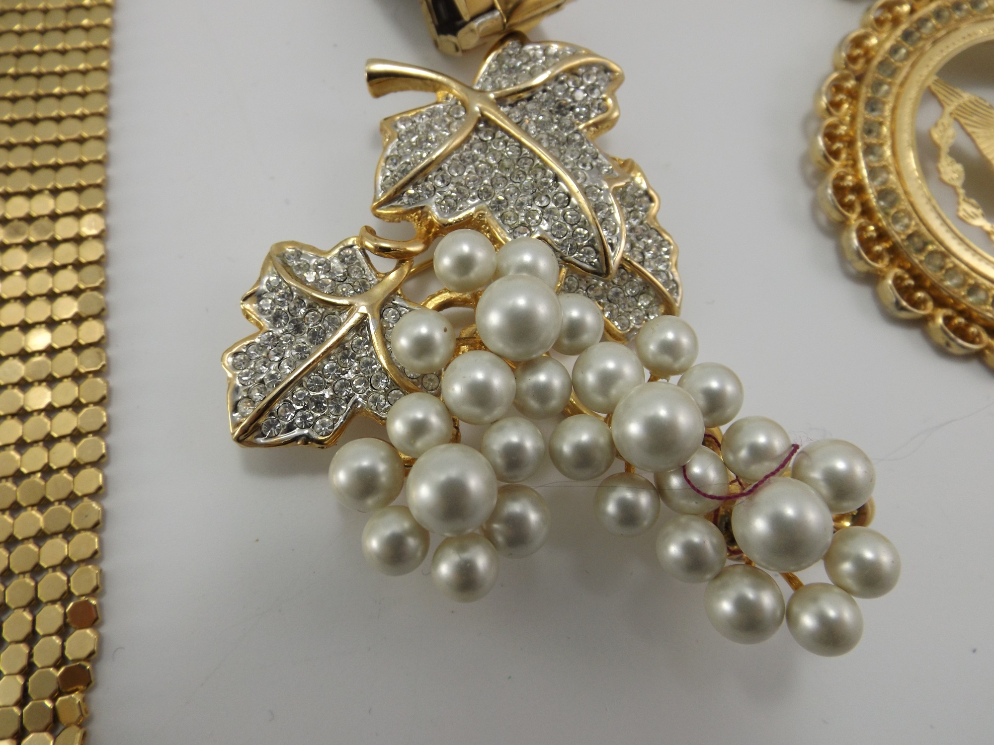 Chic Gold Mesh Bib Necklace, Bill Blass Watch, Glam Pendants