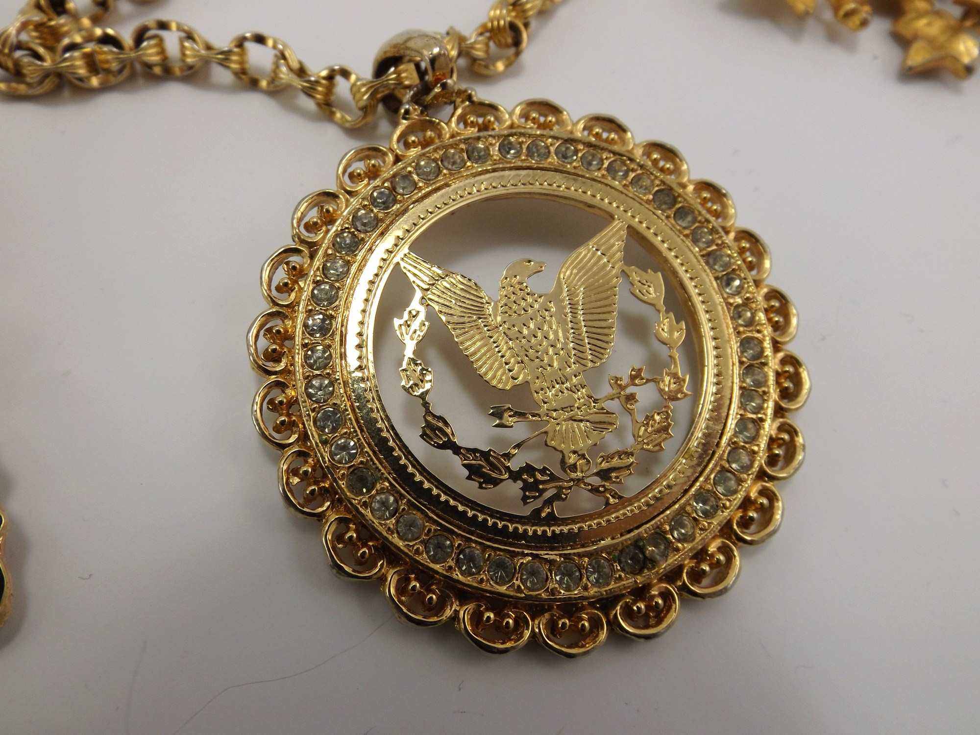 Chic Gold Mesh Bib Necklace, Bill Blass Watch, Glam Pendants