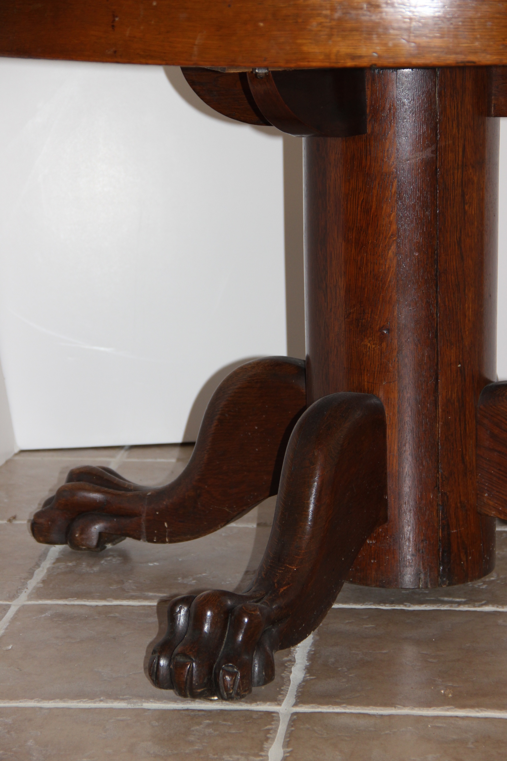 Antique Round Wood Pedestal Table with Claw Feet