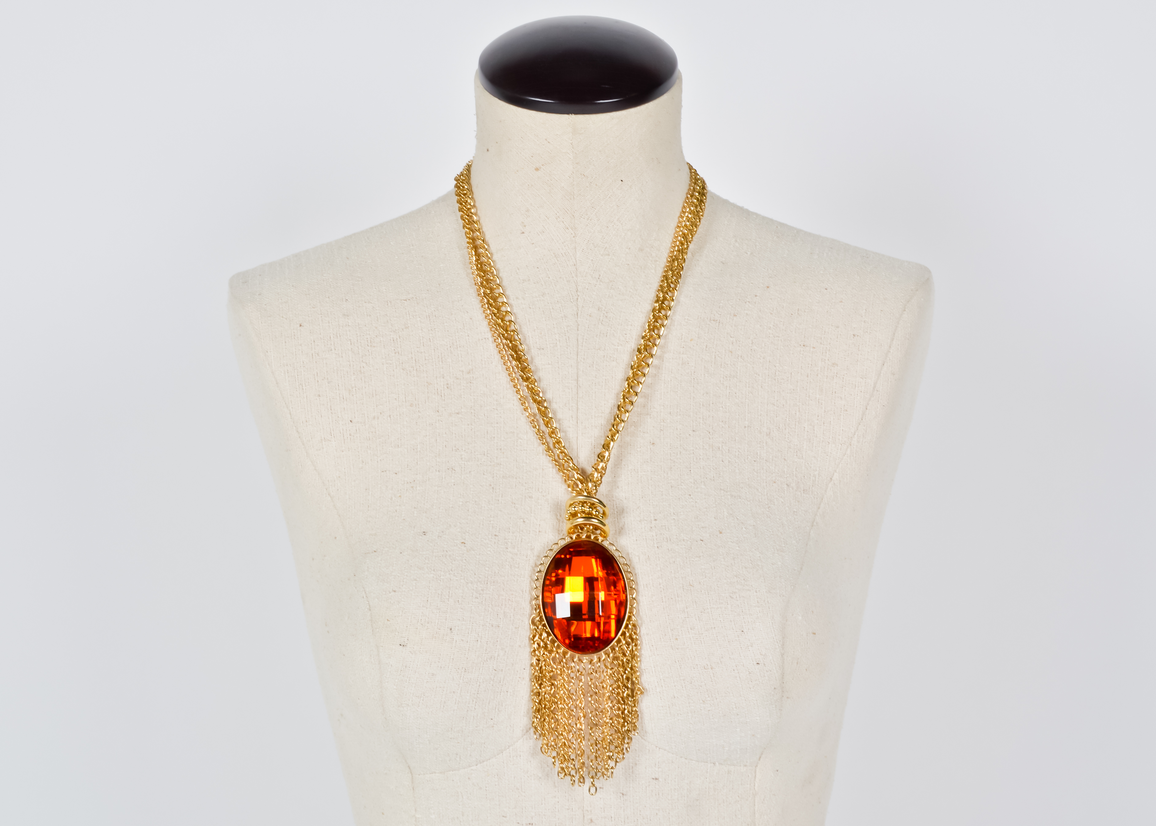 Gold and Amber Toned Fringe Necklace and Earring Set
