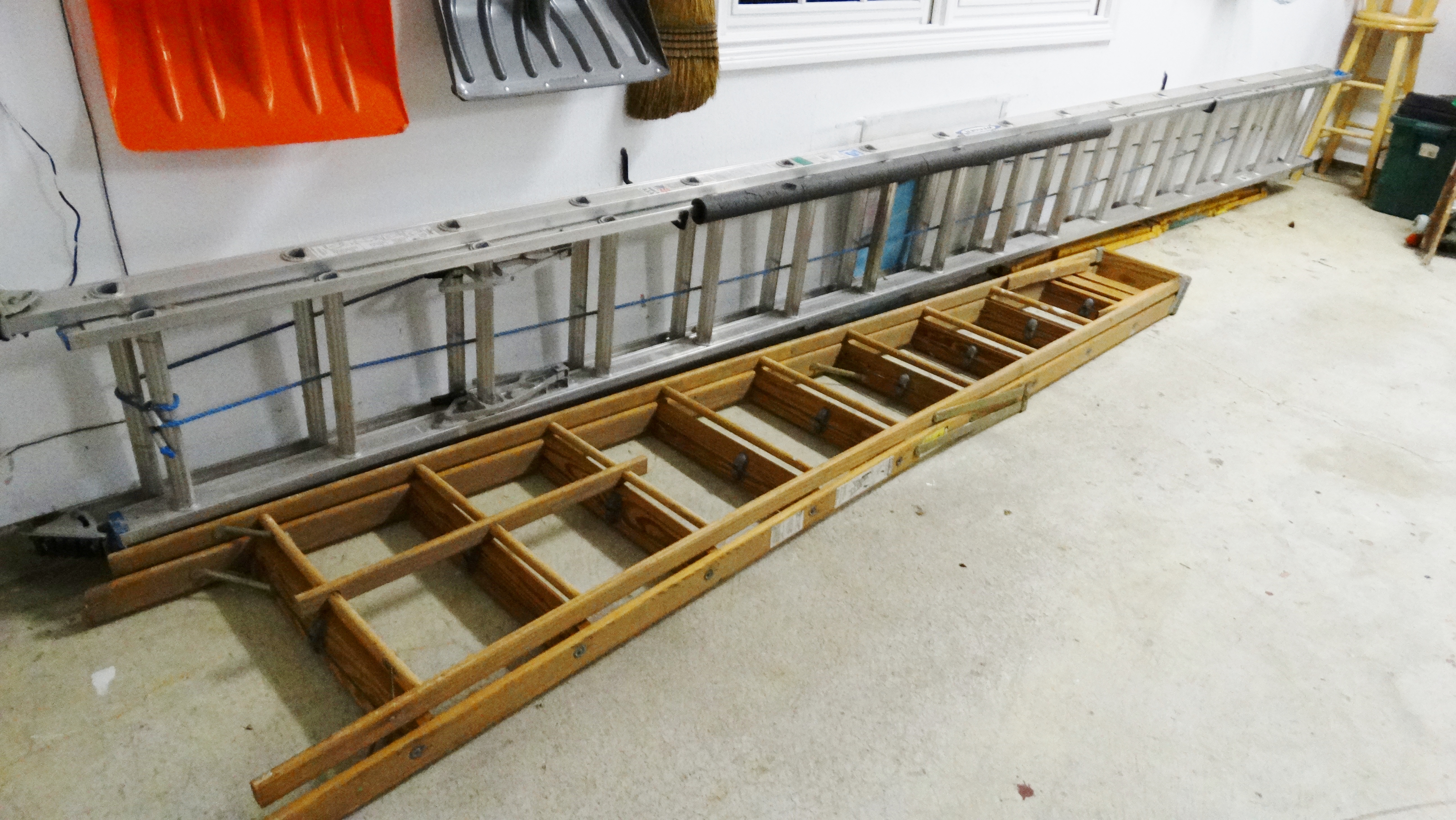 Werner Aluminum Extension Ladder and Wooden A-Frame Ladder