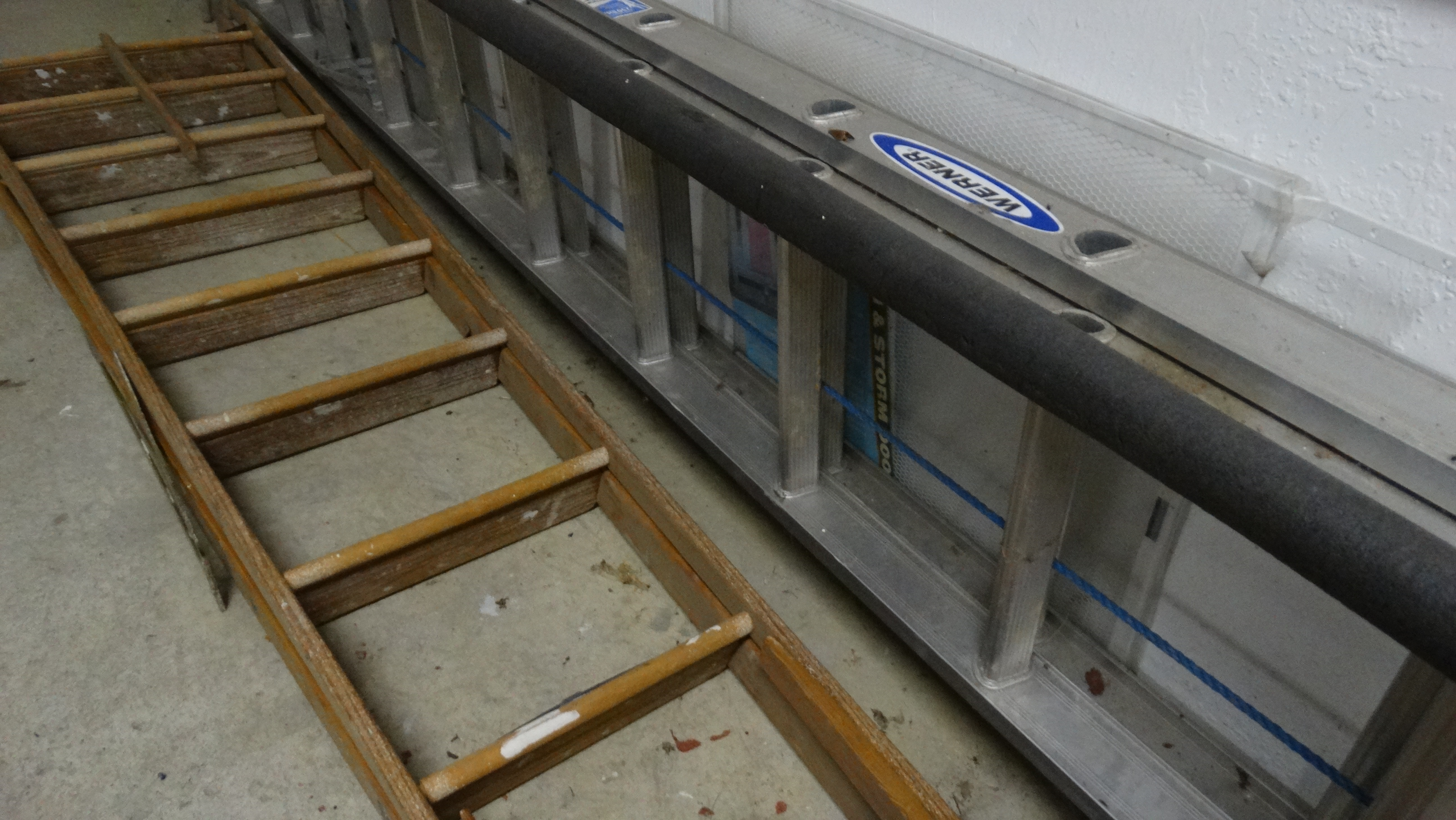 Werner Aluminum Extension Ladder and Wooden A-Frame Ladder