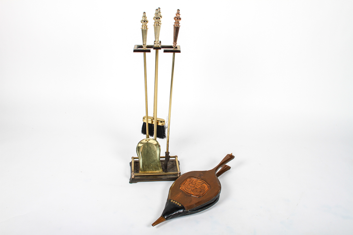 Vintage Lynchburg Hardware Bellows and Brass Toned Hearth Set