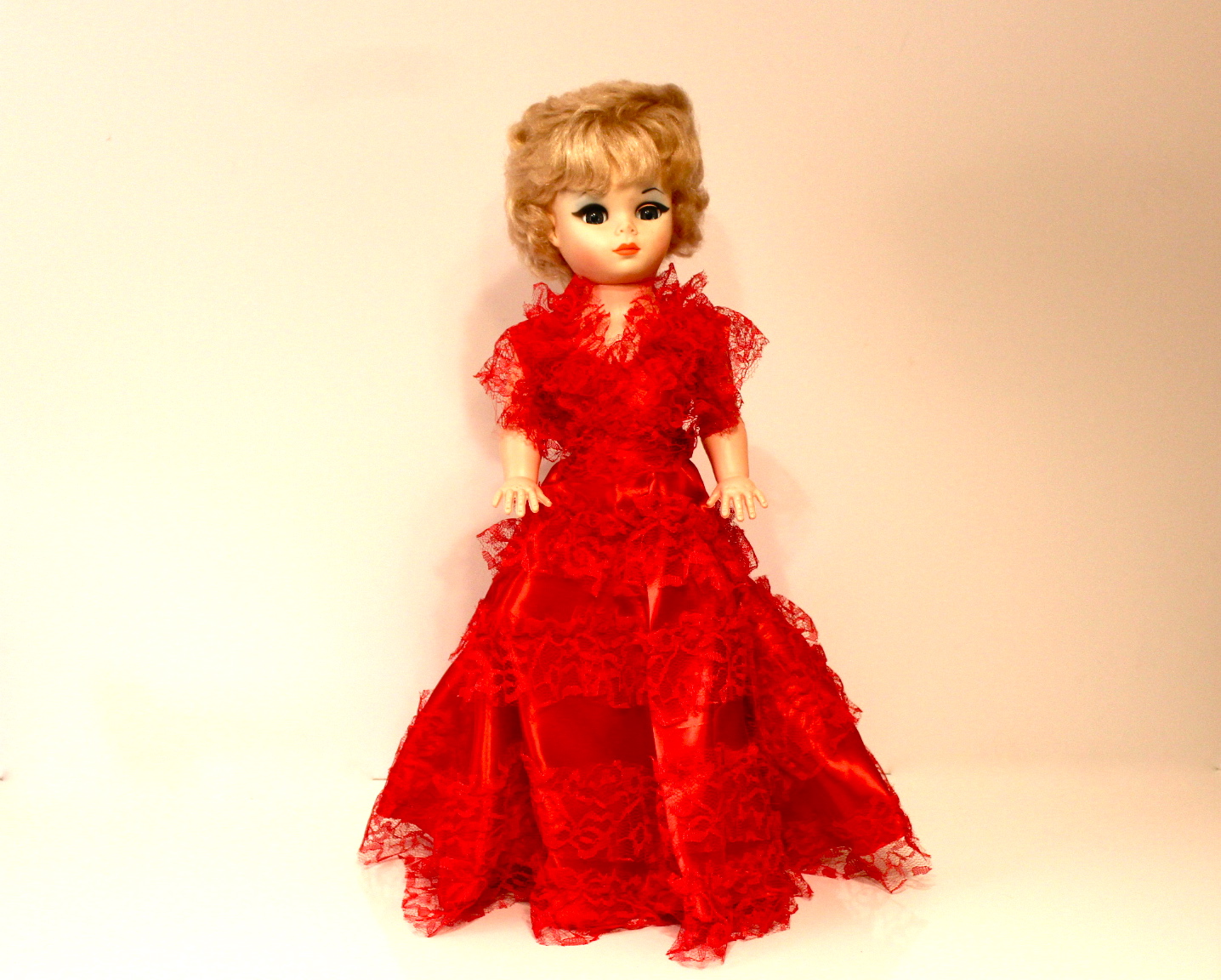 Vintage Ladies Boudoir Glamour Doll in Red Satin and Lace