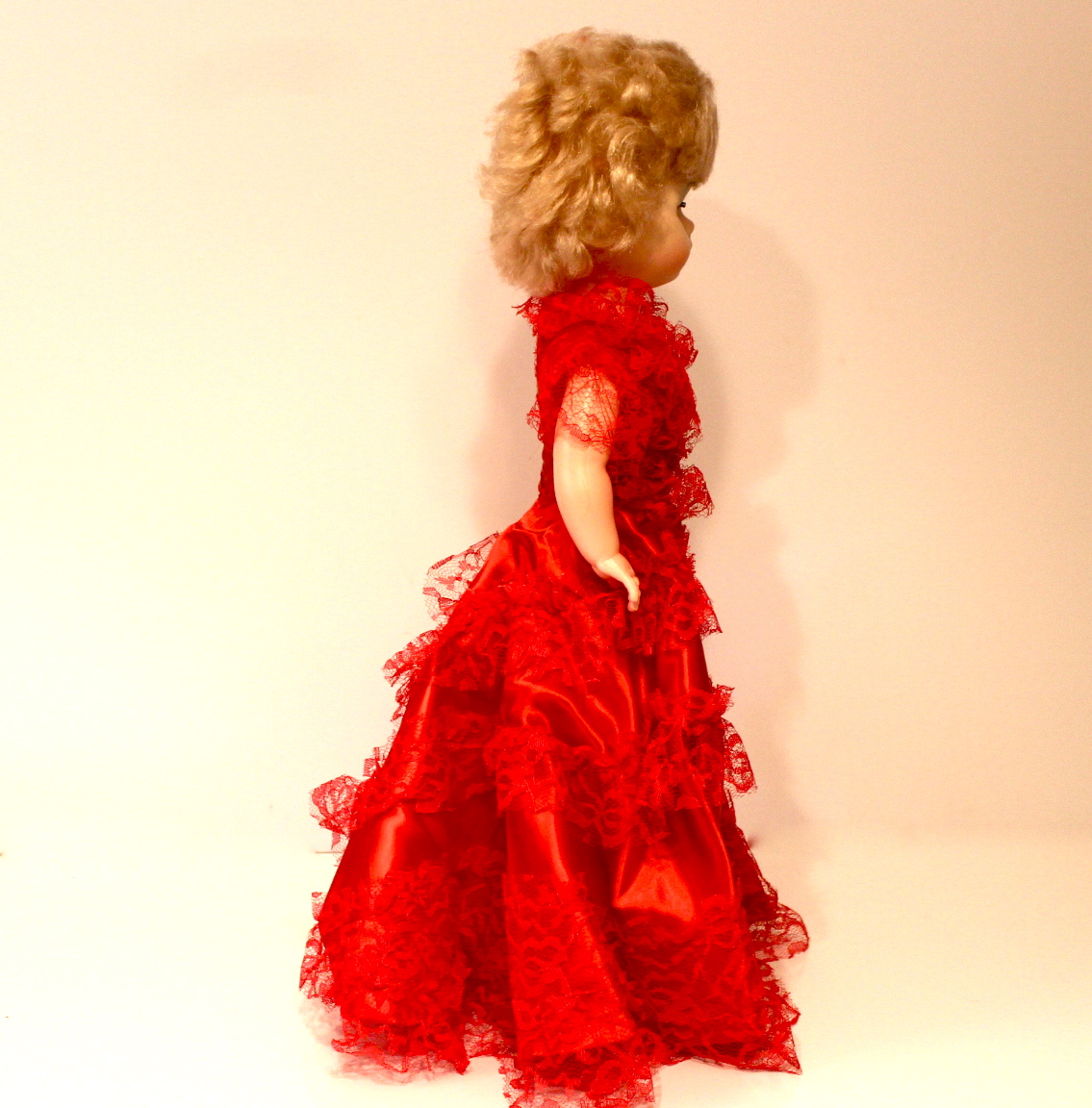 Vintage Ladies Boudoir Glamour Doll in Red Satin and Lace