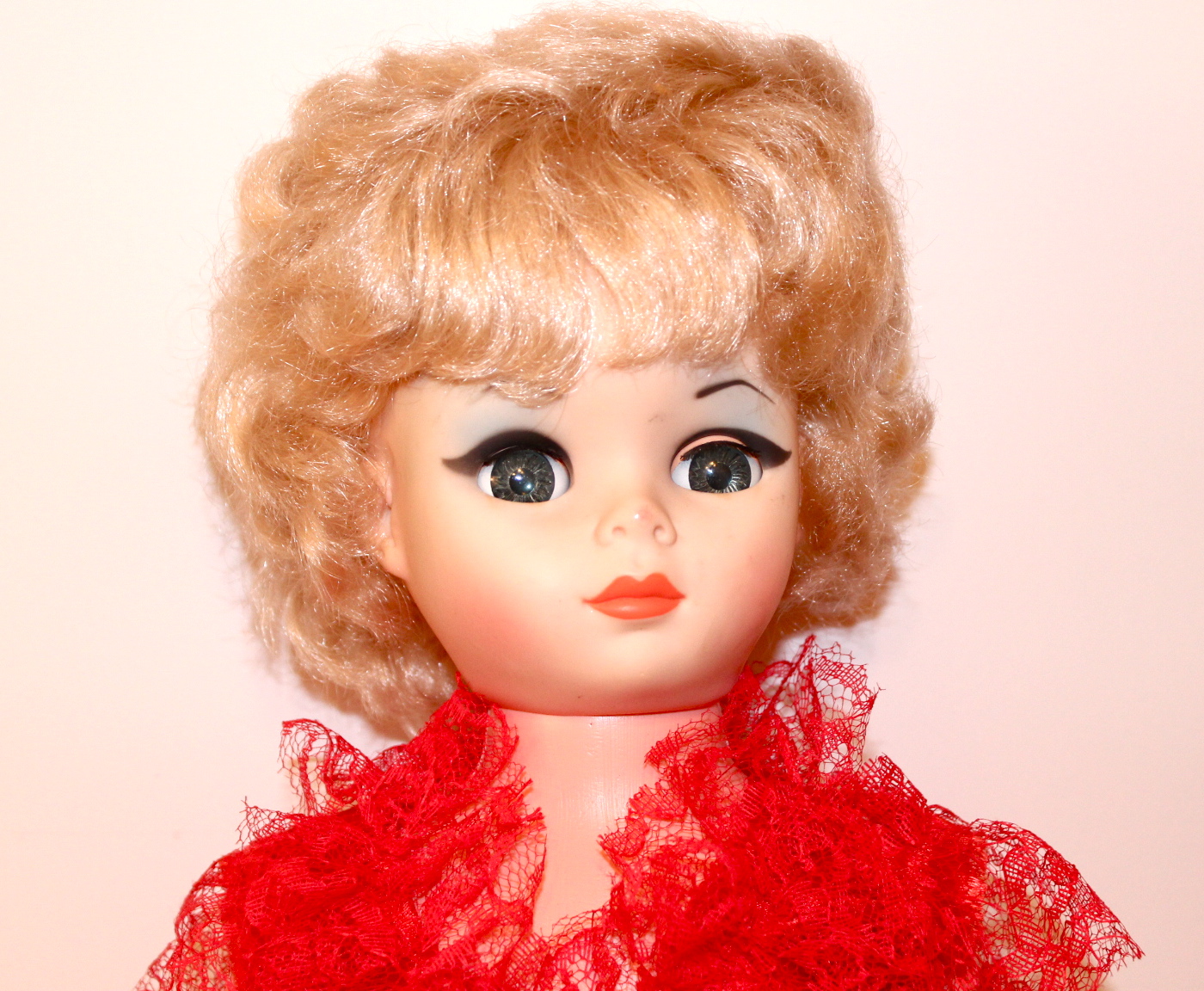 Vintage Ladies Boudoir Glamour Doll in Red Satin and Lace