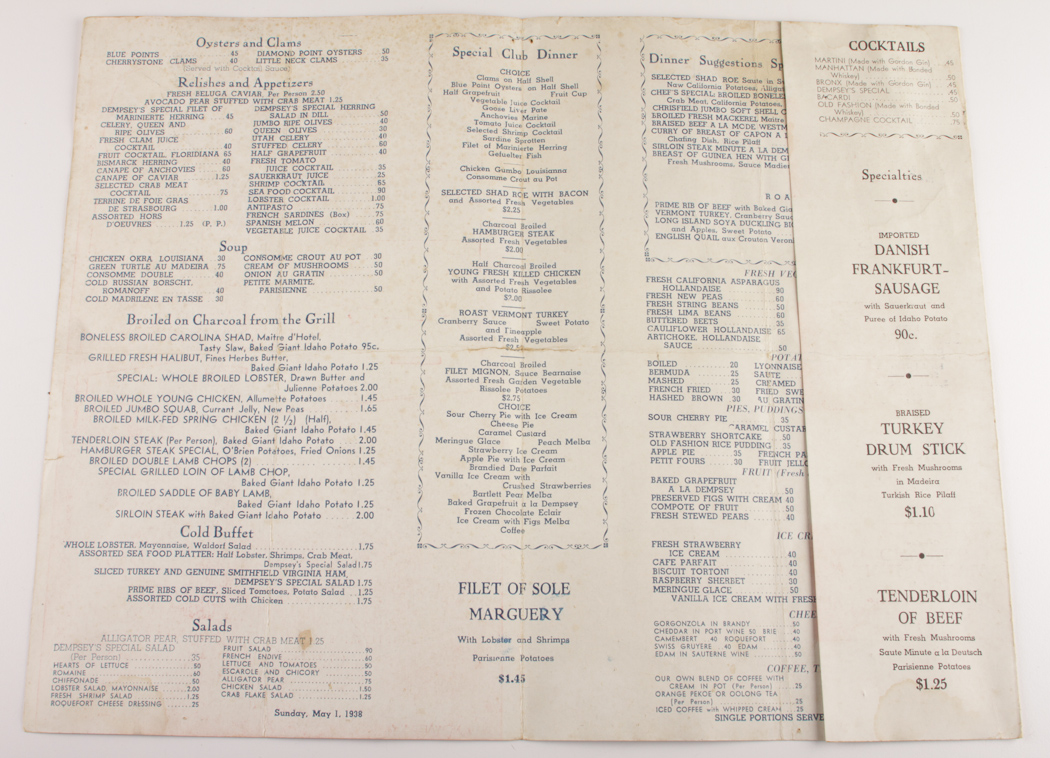 Rare 1930s Jack Dempsey Autographed Restaurant Boxing Menu