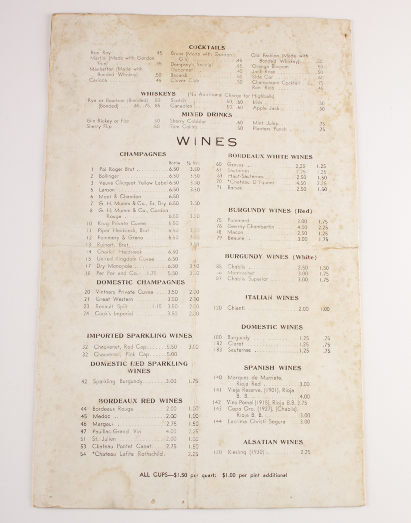 Rare 1930s Jack Dempsey Autographed Restaurant Boxing Menu