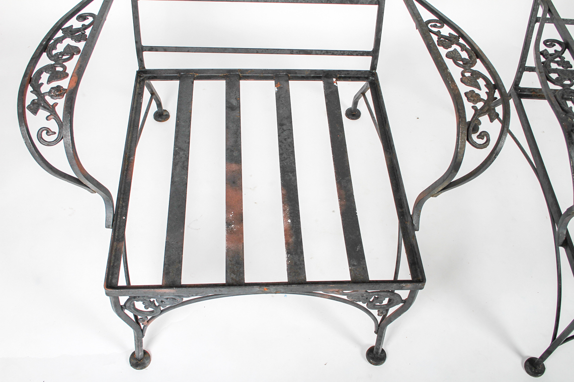 Pair of Black Wrought Iron Outdoor Chairs