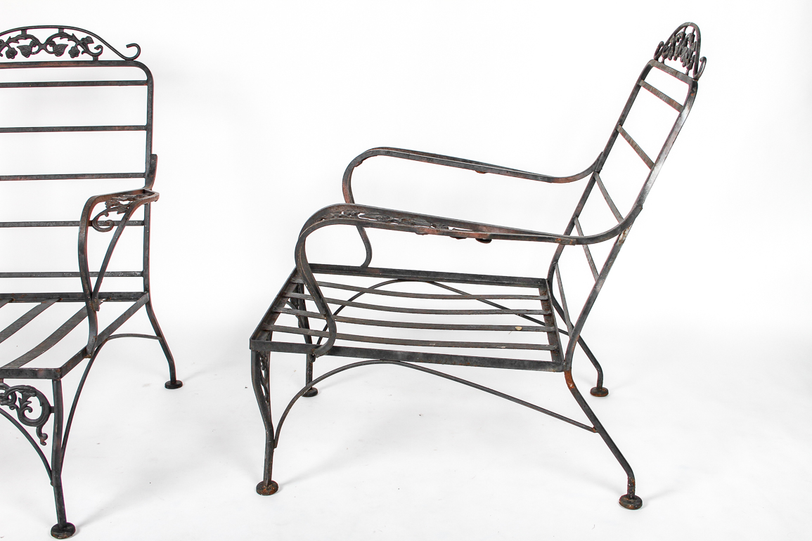 Pair of Black Wrought Iron Outdoor Chairs