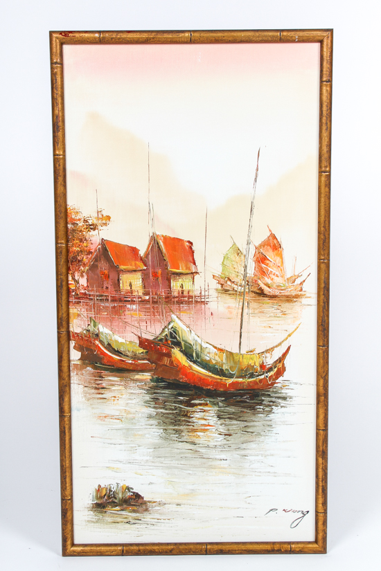Oil on Canvas of Chinese Junks by P.C. Wong
