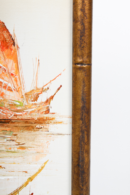 Oil on Canvas of Chinese Junks by P.C. Wong