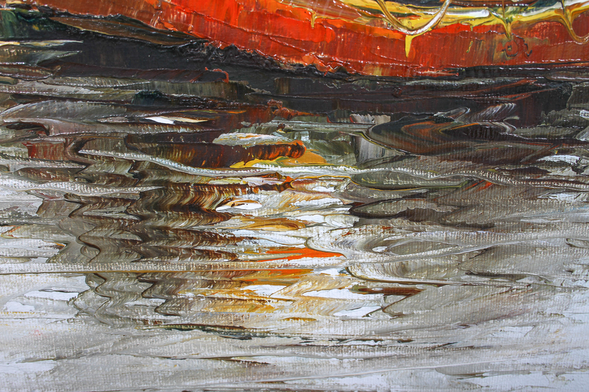 Oil on Canvas of Chinese Junks by P.C. Wong