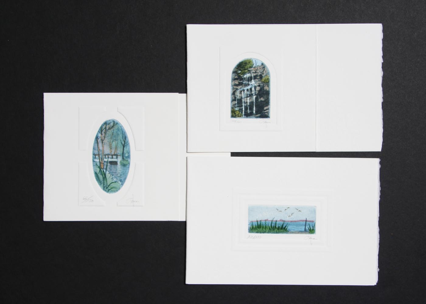 Trio of Numbered Watercolored Etchings by Giorgio Ferrari