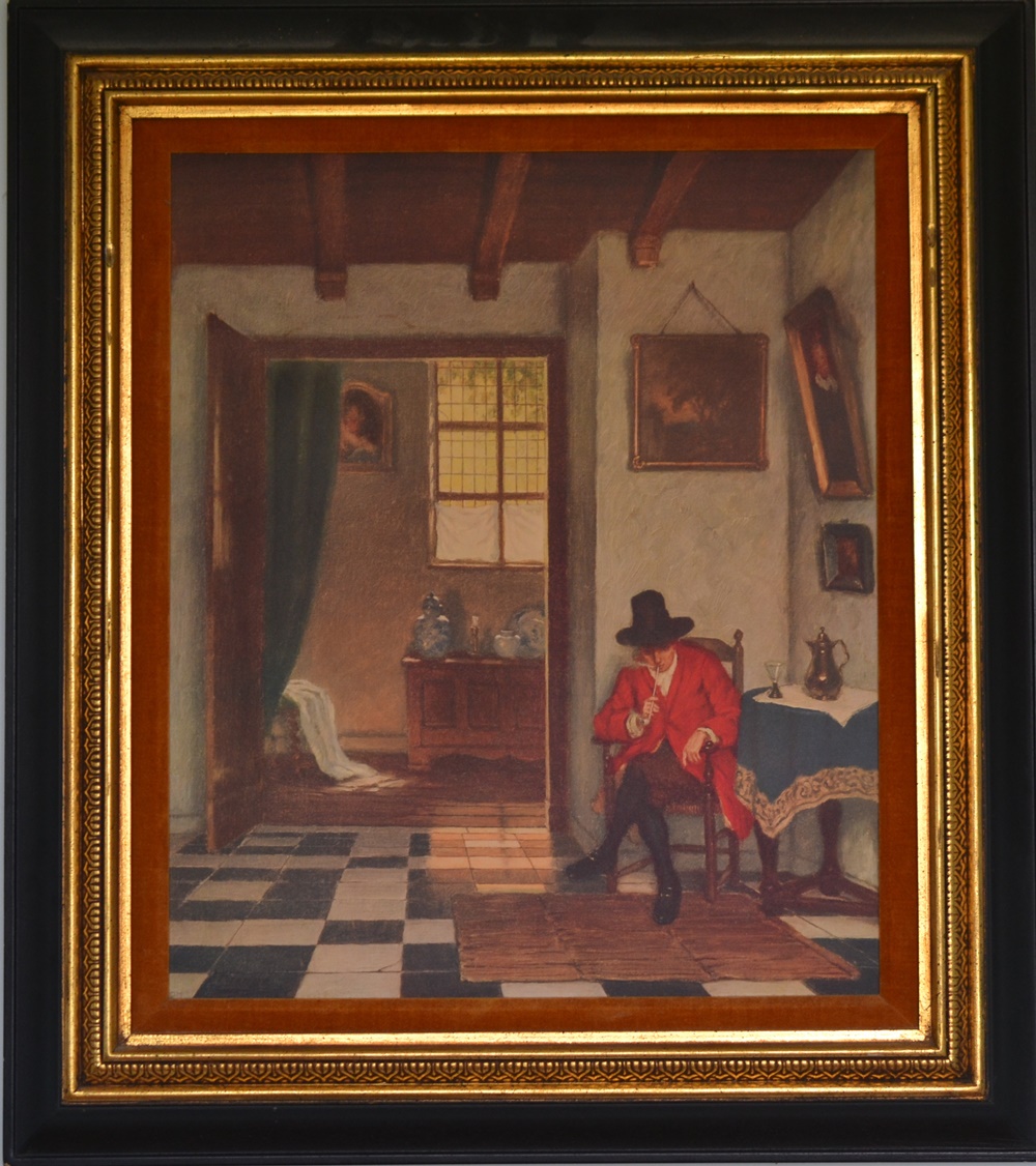 Vintage Lithograph  "The Smoker"  After Hugo Krings