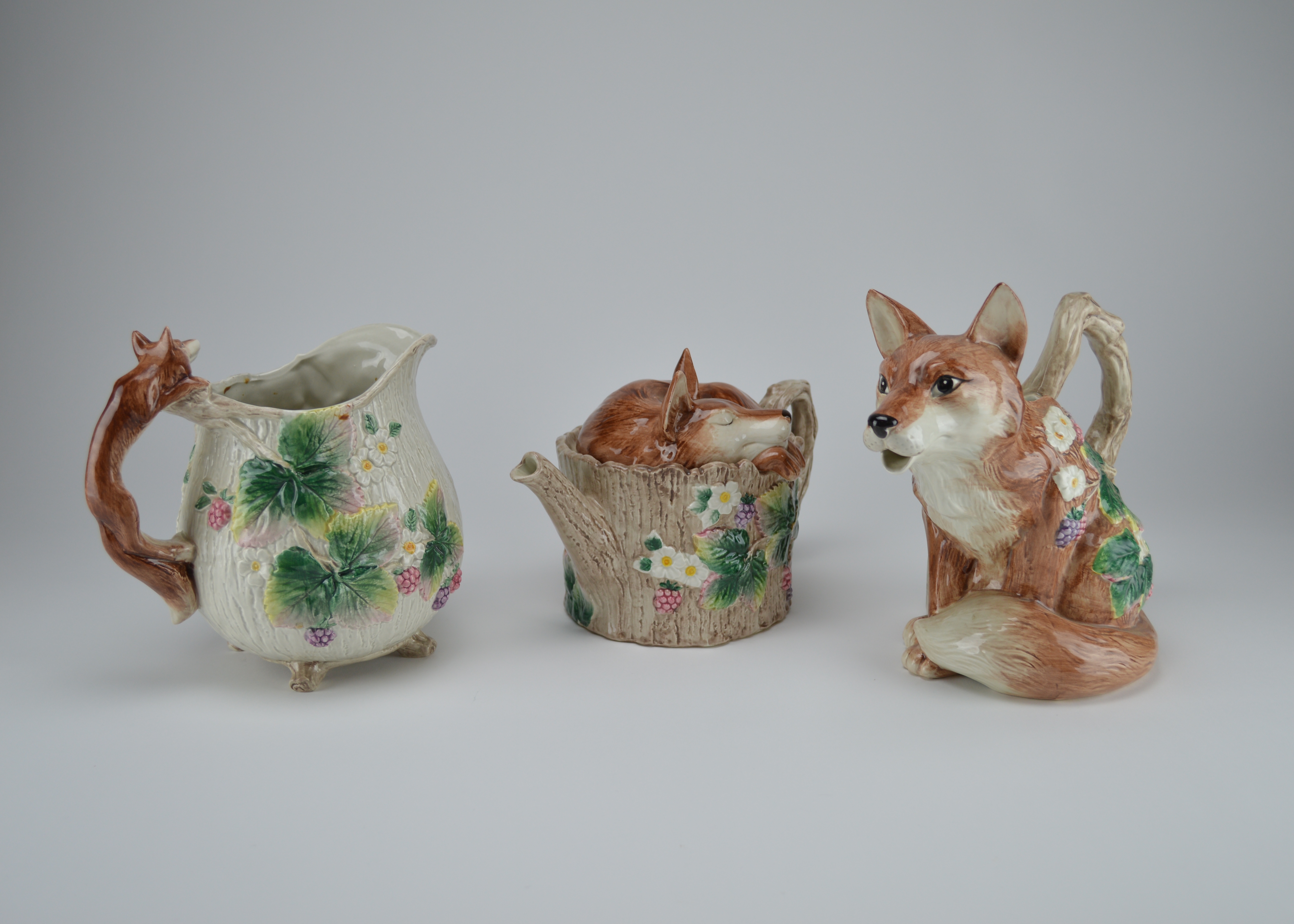 Fitz and Floyd Fox Ceramic Teapot and Pitchers