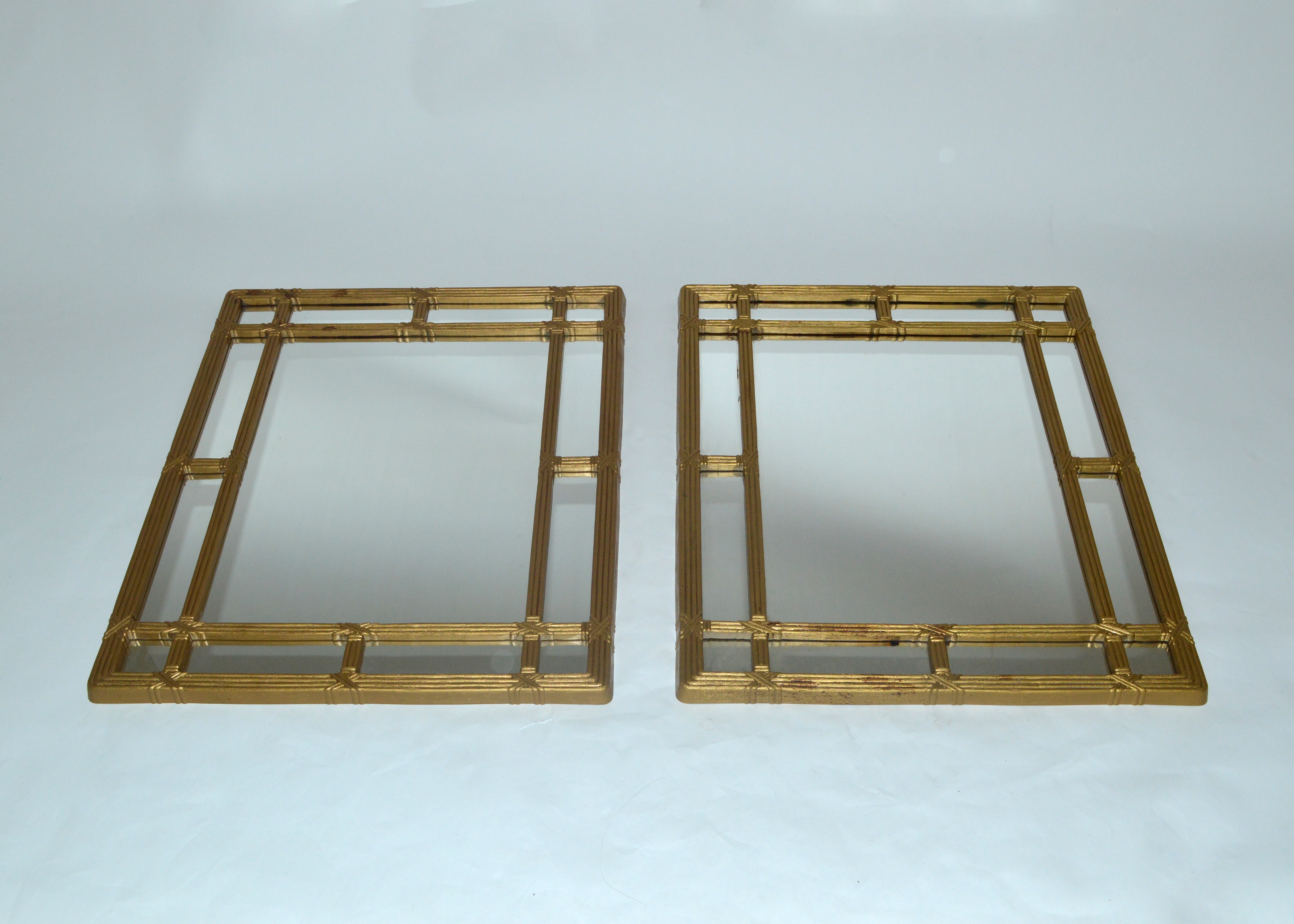 Pair of Mid Century Bamboo Style Gold Mirrors