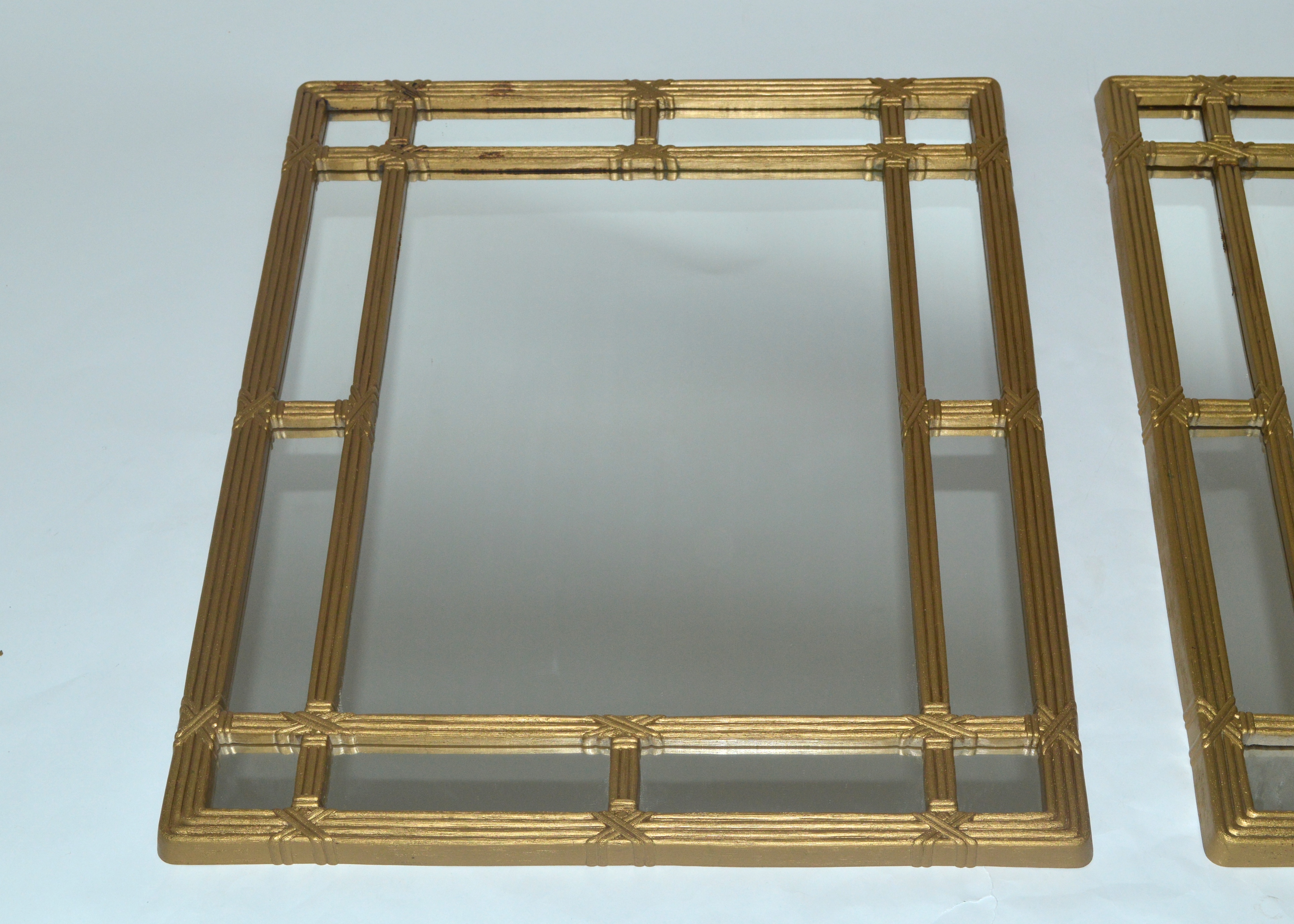 Pair of Mid Century Bamboo Style Gold Mirrors