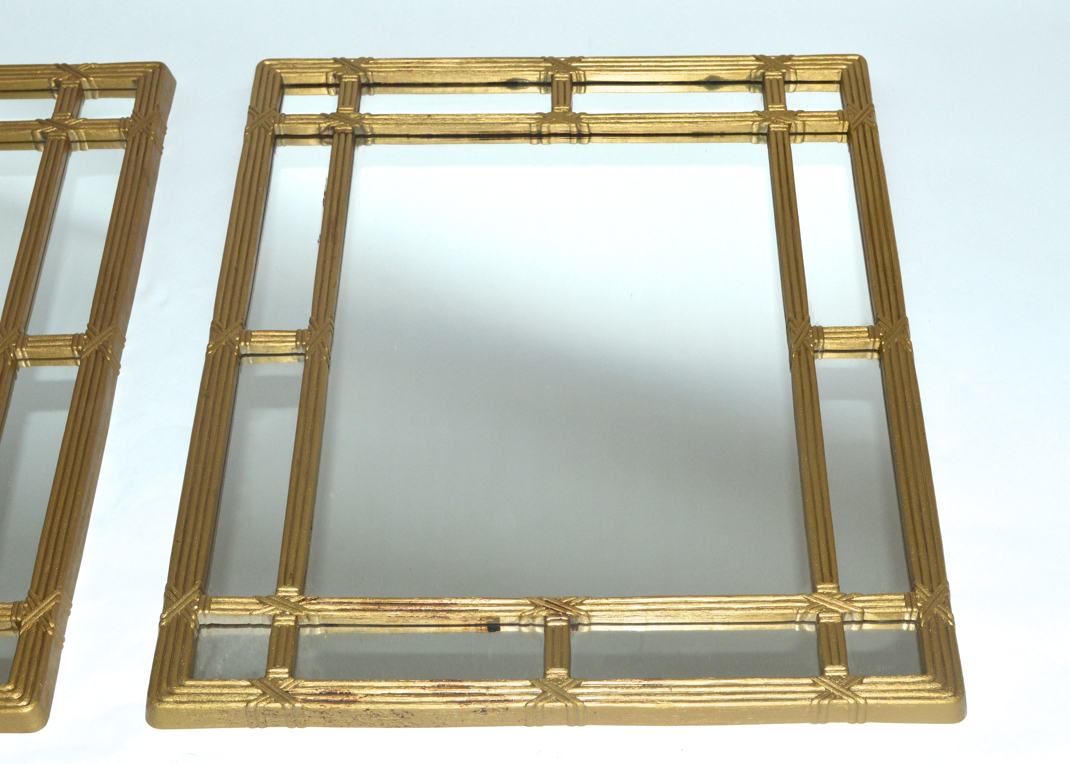 Pair of Mid Century Bamboo Style Gold Mirrors