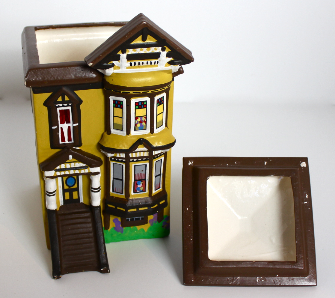 Vintage Yellow Hand-Painted  Cottage Cookie Jar